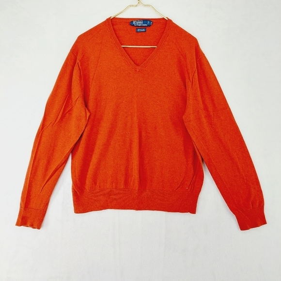 Ralph Lauren Polo Red V Neck Cotton Cashmere Knit Pullover Sweater P463 - Picture 2 of 8